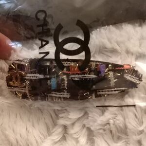 Chanel Black and Gold Tweed Hair Clip